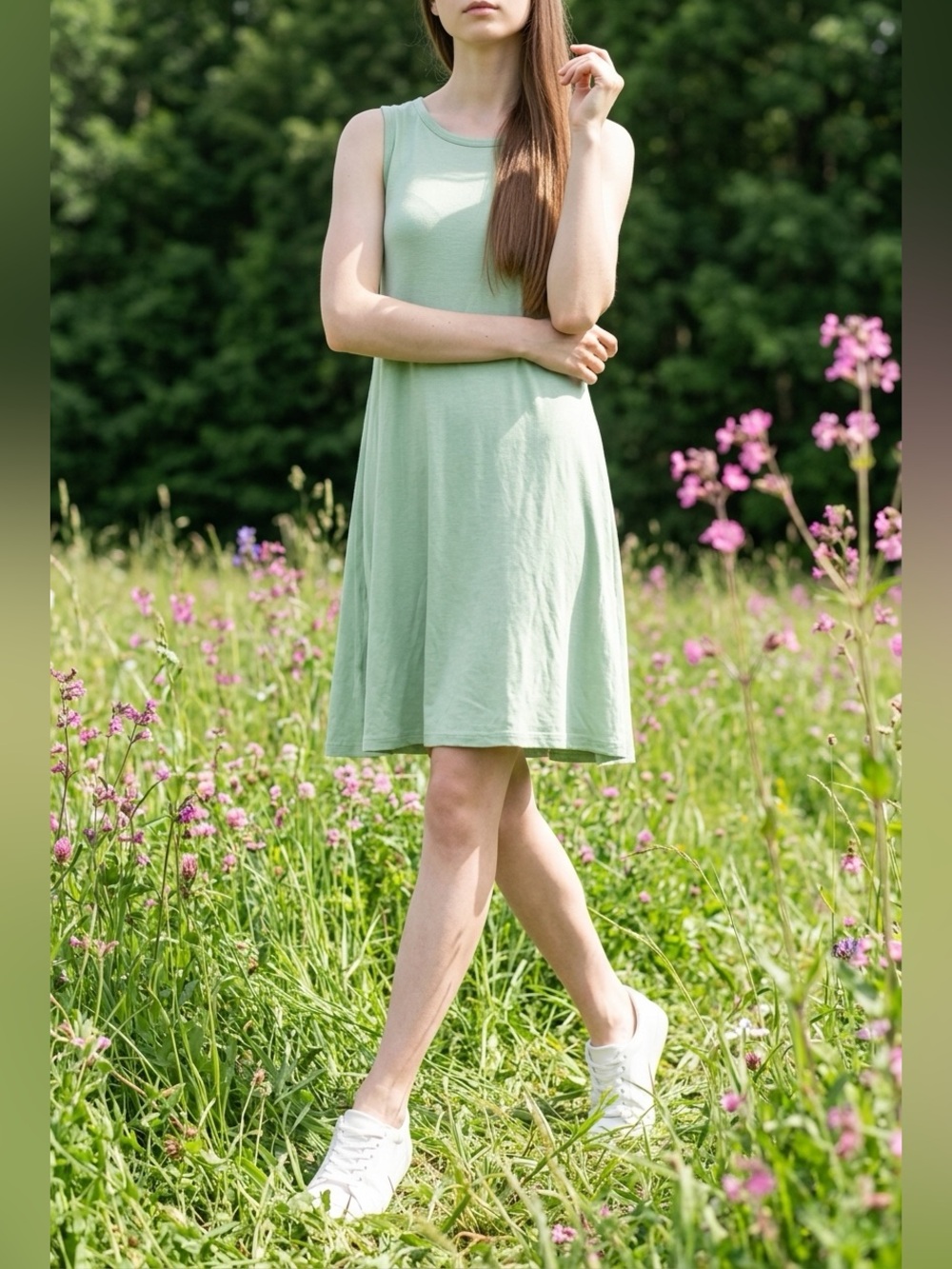 Time and Tru Light Green Sleeveless Midi Dress
